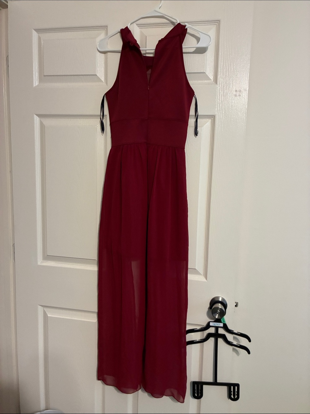 Women's Sleeveless Burgundy romper Dress - Picture 2 of 4
